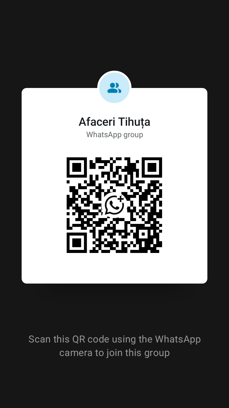 QR grup WhatsApp Pensiuni și Cabane Tihuța